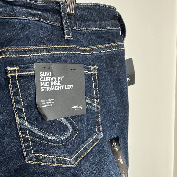 Silver Suki Curvy Fit Mid Rise Straight Leg Jeans Womens Size 24Wx30 Dark Wash - Picture 8 of 9